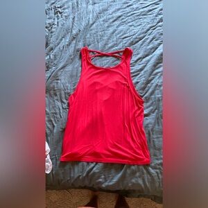 Red backless tank top cross back